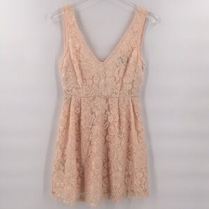 𝅺f21 Pastel Apricot V neck Lace Party Dress Sz Sm